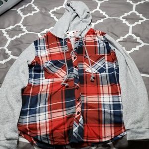 Button-up, hooded, light weight flannel